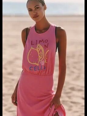 NWT Anthropologie Celandine Pink Graphic Lemon Twist-Back Dress